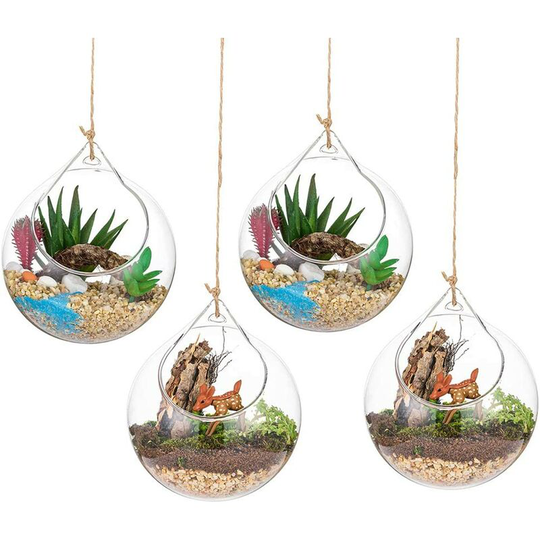 Hanging Glass Terrarium 4 Pieces Large Opening Vase Plant Balls 10cm Flower Vase Pot Glass Balls diy Design Wedding Garden Home