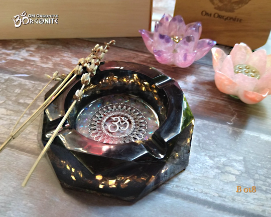 Shungite Black Tourmaline Crystal & Herb Container | Sacred Herbs Food Bowl Spirituality Home Decoration Om Symbol