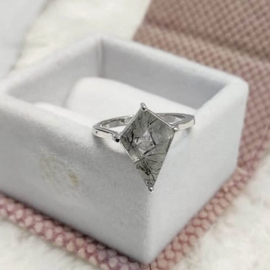 Kite Cut Salt & Pepper 2.45Ct Diamond Four Prong Wedding Ring Set, Kite & Statement Ring, in 925 Sterling Silver