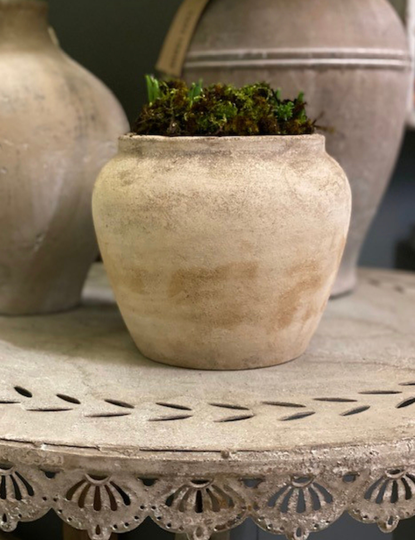Rustic Cream Beige Sand Stone Textured Pot - Faux House Plant Cover Indoor Succulent Planter Dried Flower Felsted