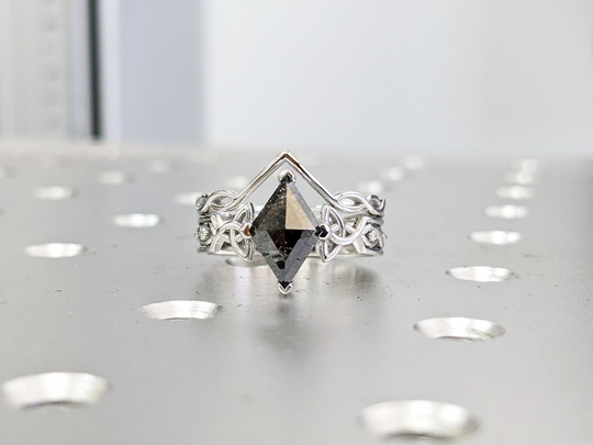 1.75Ct Unique Kite Diamond Vintage Celtic Engagement Ring Bridal Set, Salt & Pepper Shaped Twisted Set