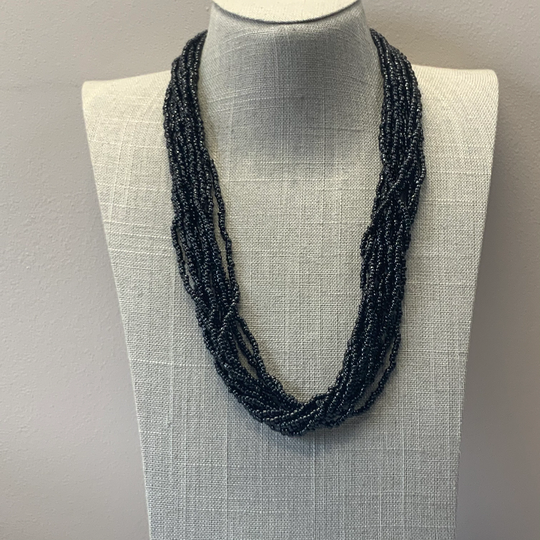 Black Trifari Seed Bead Necklace