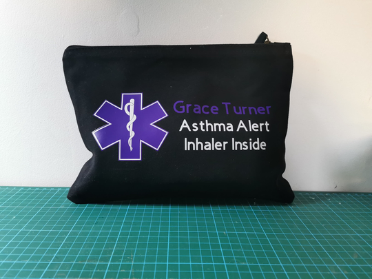 Personalised Asthma Kit Bag For Pumps Inhaler & Spacer, Diabetes Allergy Medicine Storage