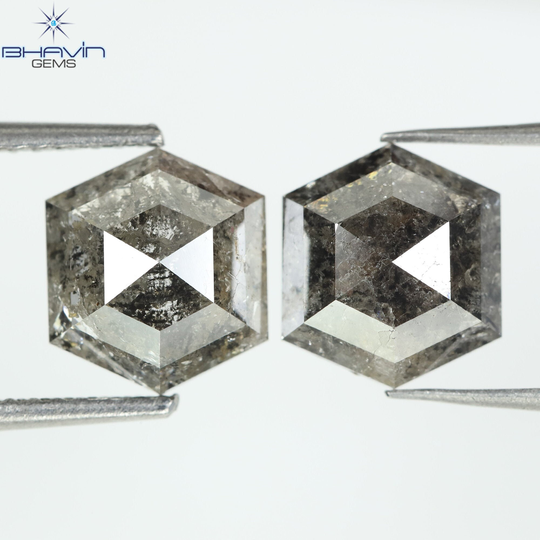 3.21 Ct, Hexagon Diamond, Natural Loose Cut, Salt & Pepper Pair Gifts, Jewelry, Rings, N6-130