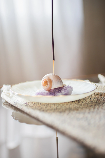 Amethyst & Shell Incense Holder Milk Glass Ash Tray