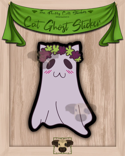 Cat Ghost Sticker | Halloween Seasonal Fall Autumn Die Cut Stickers Original Art Tfcs