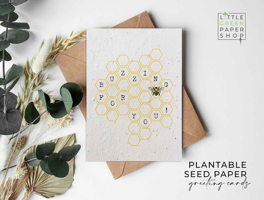 Plantable Flower Seed Paper Cards A6 - Buzzing Congratulations, Well Done, Bees, Friends, Greeting, Gardening, Eco-Friendly, Biodegradable