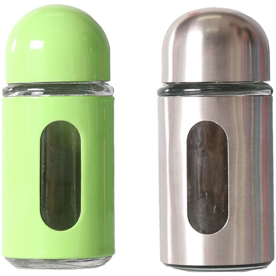 Fvbjd - Stainless Steel Salt and Pepper Grinder Glass Pepper Mill Pepper Shaker Adjustable Coarseness green + stainless steel