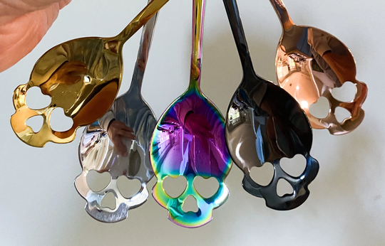 Skull Heart Altar Teaspoon Herb Spoon Copper Silver Gold Black Rainbow