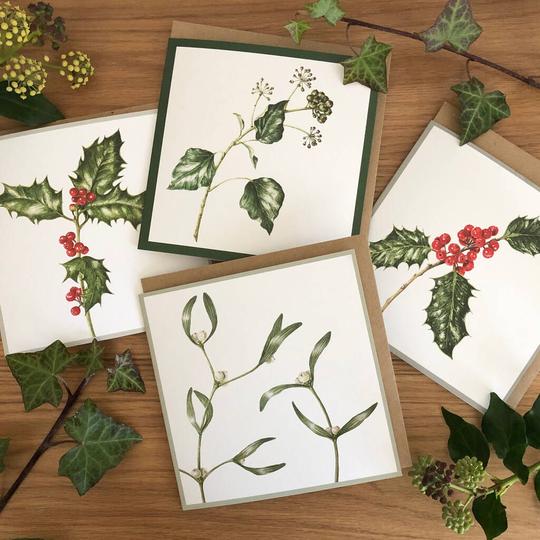 Seasonal Winter Berries Botanical Art Cards Set Of Four