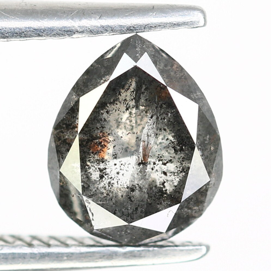 Pear Salt & Pepper Diamond For Engagement Ring 0.90 Ct 6.3 X 5.2 Mm