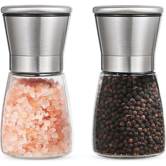 Joorrt - Refillable Salt and Pepper Mill Set, Premium Stainless Steel Sea Salt and Black Pepper Mill Set with Adjustable Coarseness for Family