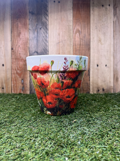 Poppy Flower Decoupaged 15 cm Pot, Poppy Gift, Wild Flower, Poppy, Poppies , Gift