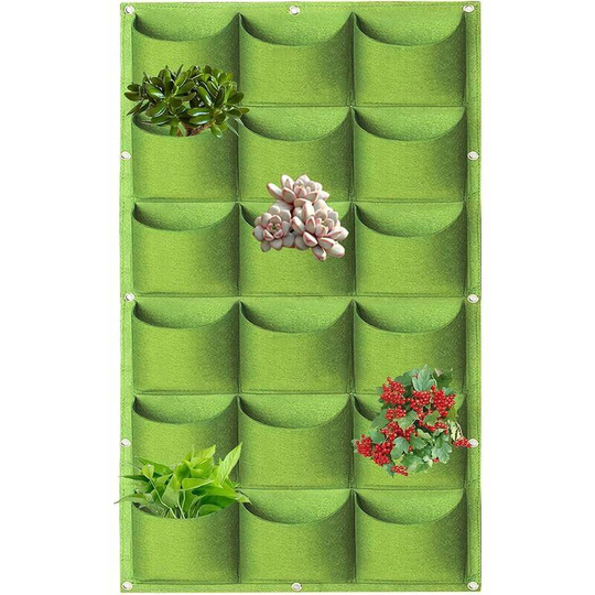 1.0m×0.5m Planting Bag, Green Hanging Planting Grow Bags, 18 Hanging Pockets for Vertical Wall Planter, Outdoor Indoor Gardening Grow Bag, Vertical