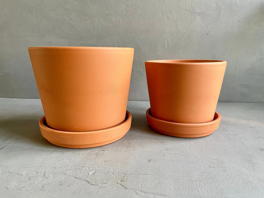 Terracotta Pot With Saucer | Natural Clay Planters Drainage Hole Classic Design Earthenware Red Pot & Saucer