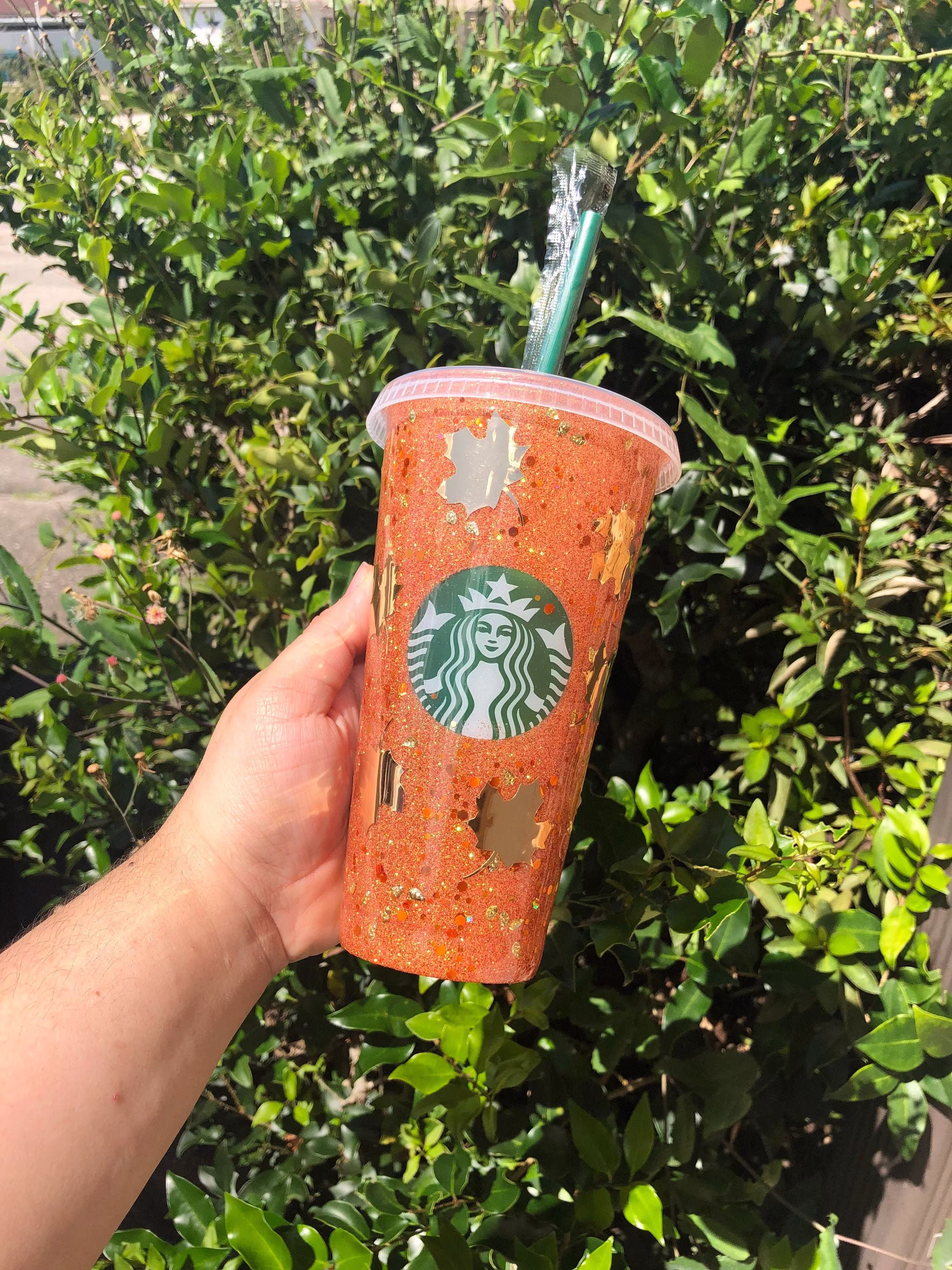 starbucks Cup Glitter Fall Leaves -Reusable Cup-Venti Cup - Ice Coffee - Season - Thanksgiving Autumn Holidays Gift-Gold