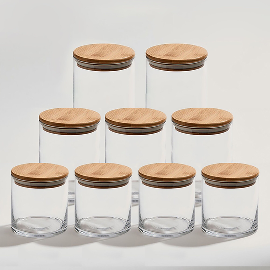 Set Of Nine | Gift Set Glass Jars With Airtight Bamboo Seal Lid