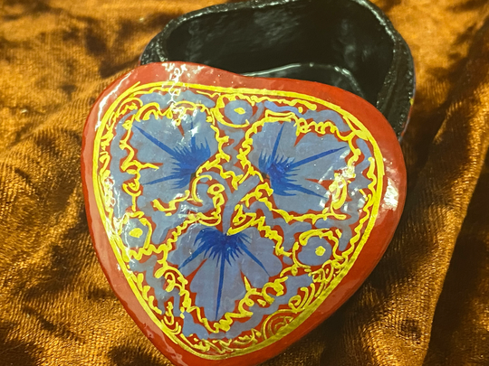 Box Paper Mache Hand Painted Red Purple Grape Leaves Design 2 Inches Handmade Herb/Trinket Altar