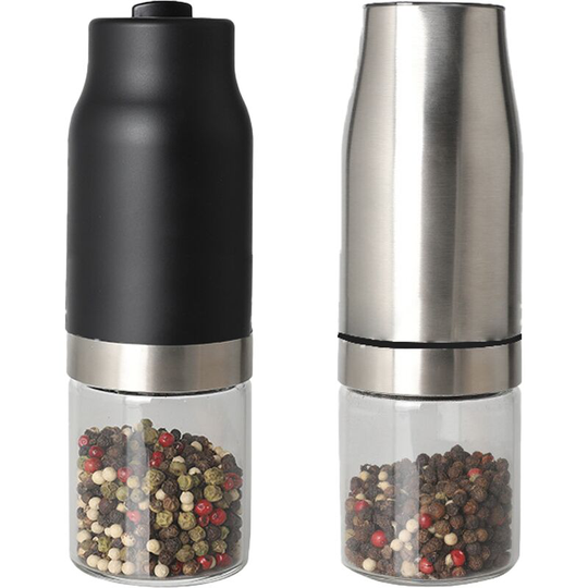 Electric Salt and Pepper Grinder Set - Gravity Salt and Pepper Grinder Set Automatic Battery Operated black + stainless steel