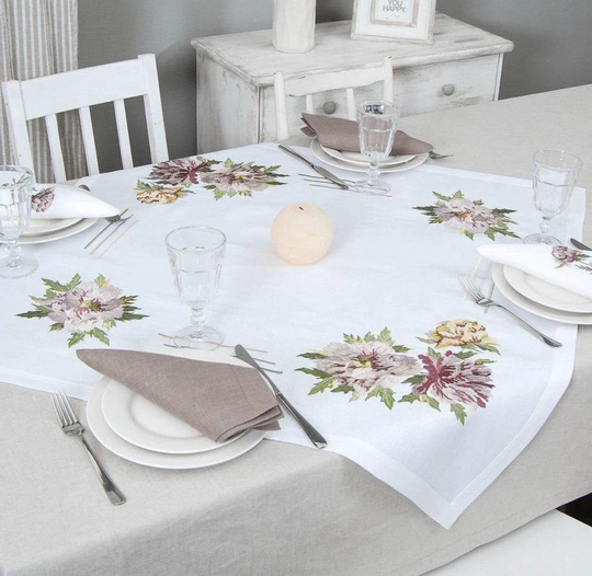 Tabletop 9090 См, Embroidered Tablecloth Linen Peonies, Ukrainian Embroidered. Gift For Her, Women Embroidery