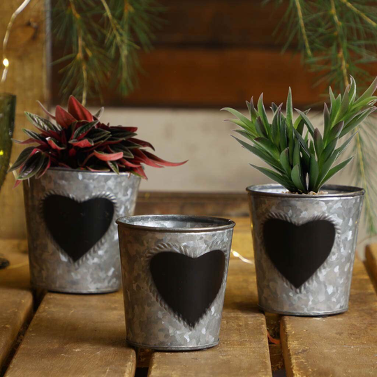 Set Of 3 Bucket Flower Pot Planters Outdoor Garden Flowerpot Chalkboard Heart Planter Gardening Gift Present Idea