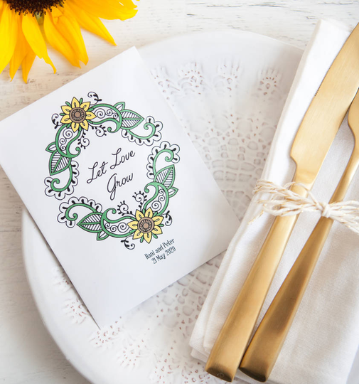 10 Mehndi 'Let Love Grow' Seed Packet Favours, Brown/White