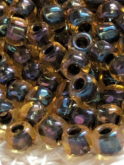New Toho Round Seed Beads, 6/0, Inside - Color Rainbow Jonquil/Jet-Lined, | Tr-06-245, Qty 20 Grams, 4mm Beads