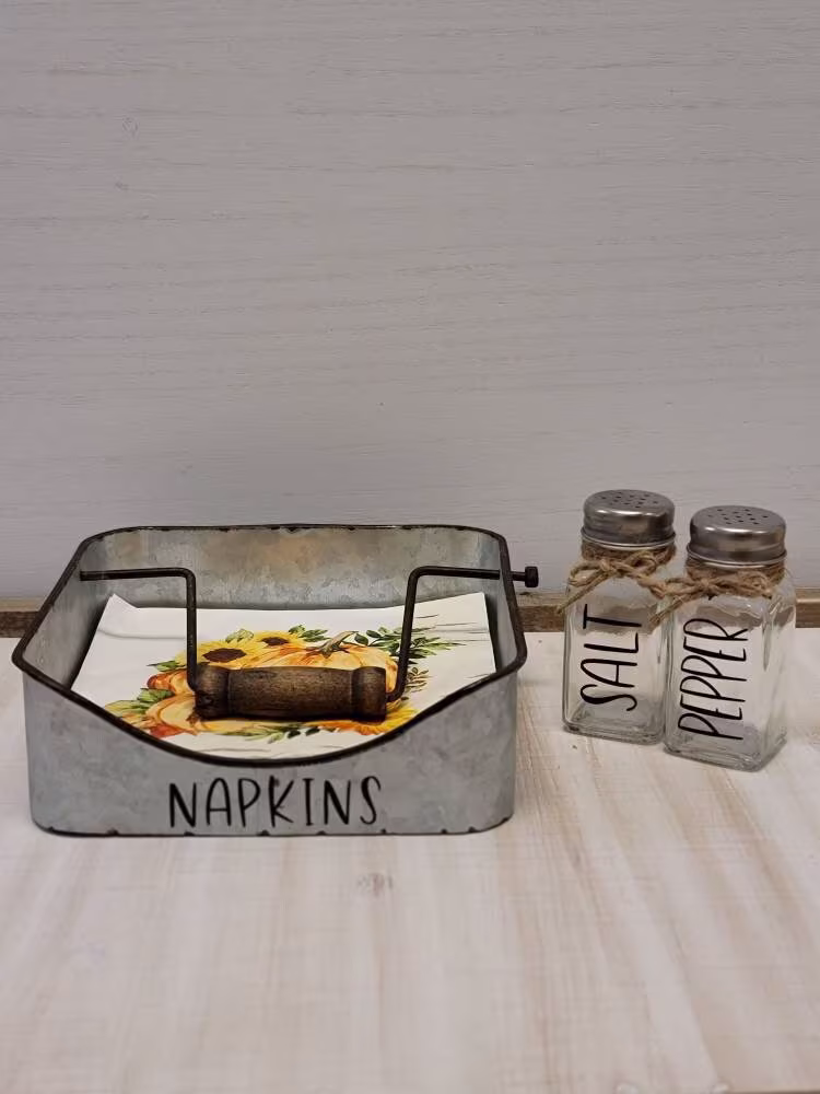 Napkin Holder W/Napkins, Fall Tray, Paper Holder, Salt & Pepper Shakers, Farmhouse Decor, Table Decor