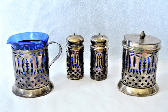 Royal Sapphire Sugar, Creamer & Salt & Pepper Shakers From Avon