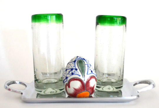 Tequila Set. Four Two Glasses, Tray & Salt Shaker