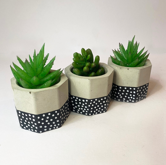 Concrete 3 Pack Polka Dot Tealight Holders Octagon Mini Plant Pots Pot Planters Tea-Light