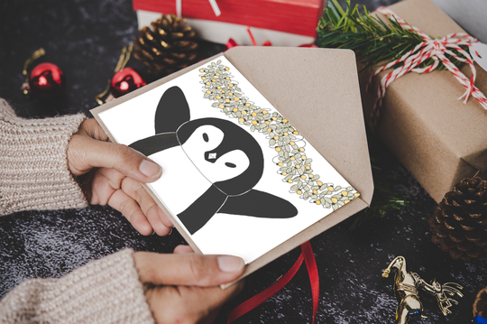 Deck The Halls Card - Penguin, A6, Christmas Card, New Year, Minimalistic, Season Greeting Cards, Xmas, Cute Card, Festive Design