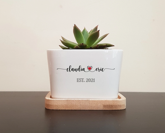 Personalised Planter For Succulents, Cacti, Heart Linking, Custom Message Plant Pot, Gift Anniversary, Couple, Engagement, Wedding