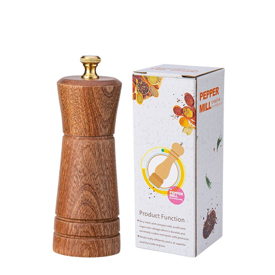 Salt Mill, Salt Mill with Adjustable Ceramic Grinding Core, Acacia Wood, Height 12.5cm, Bottom dia: 5cm