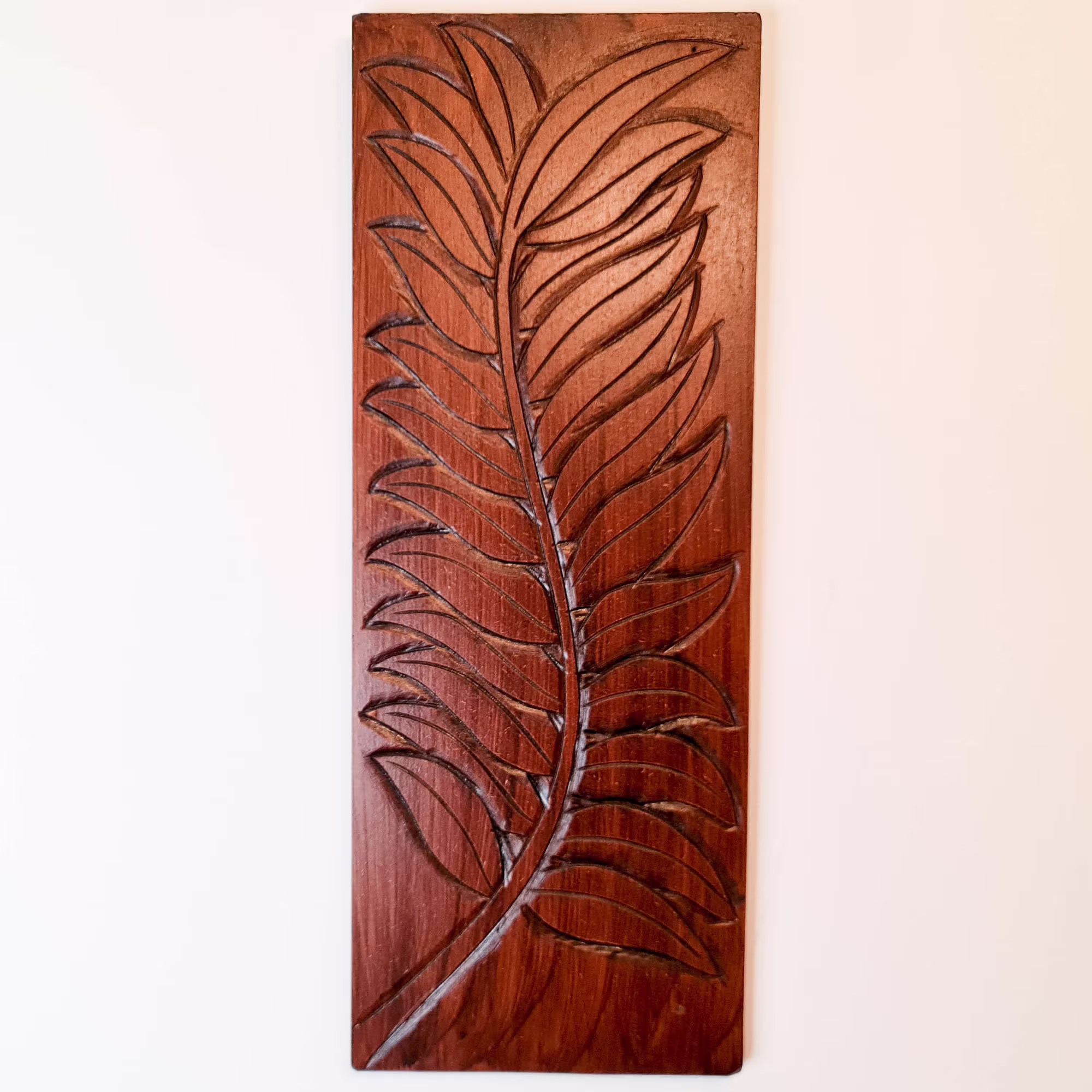 Hand Carved Wood Decorative Wall Art Sculpture Leaf Panel 62 X 21 cm - Garden Plants