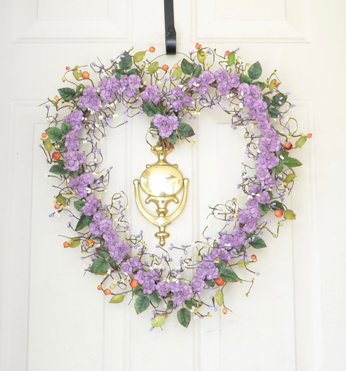 Purple Heart Shaped Wreath Spring Summer Wedding Wreath All Seasons Heart Front Door Mothers Day Gift Valentines
