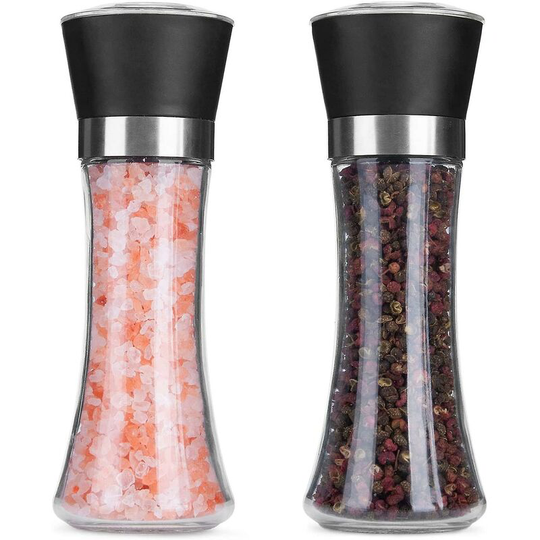 Salt And Pepper Grinders Set Of Refillable Adjustable Pepper Mill With Ceramic Blades And Glass Body For Home ,kitchen,barbecue,party