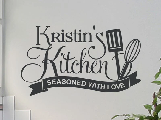 Play Kitchen Decals Seasoned With Love Personalized Name Wall Decal & Dining Island Decor 4 Sizes Avail