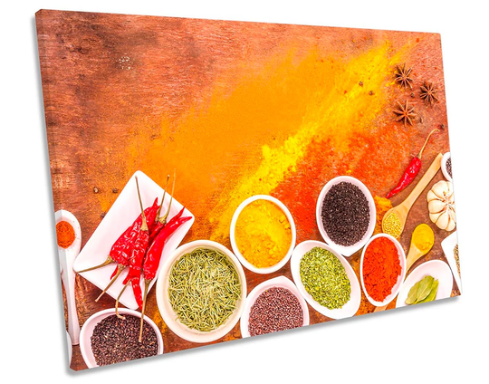 Mixed Spices Kitchen Picture Orange Canvas Wall Art Print