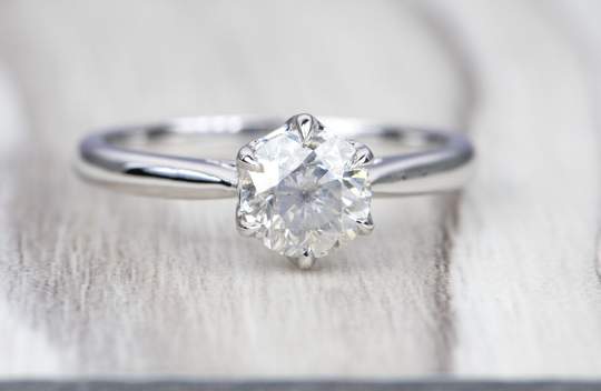 1.21Ct Round Brilliant Salt & Pepper Diamond 14K White Gold Engagement Ring Tulip Setting Ooak Alternative Bride Unique Ad1540-8