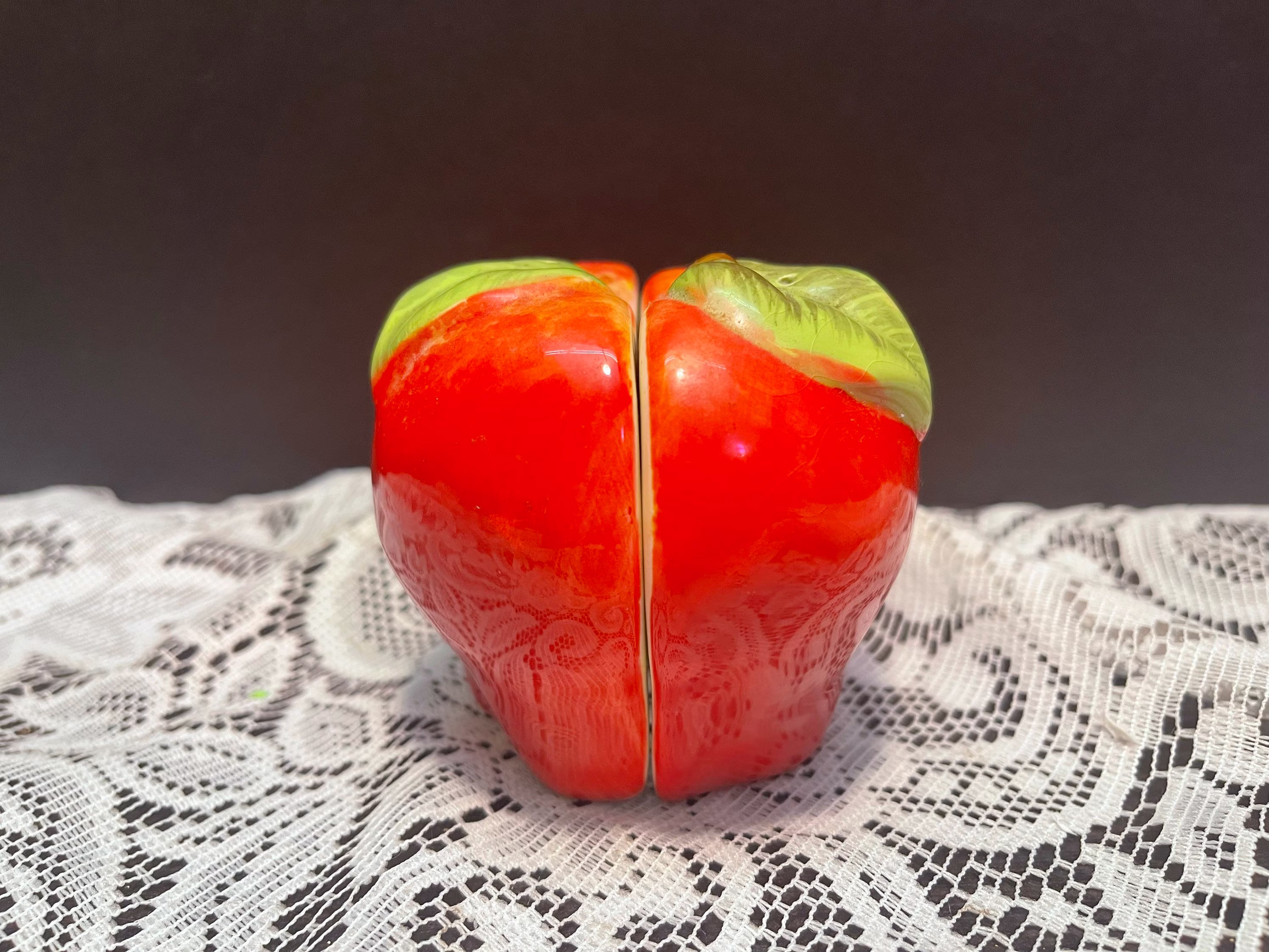 Vintage Salt & Pepper Shakers Apple Halves Red Apples Country Kitchen Farmhouse Decor