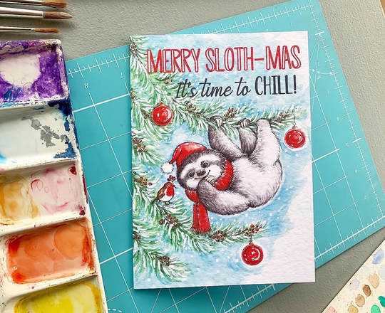 Beautiful Sloth Christmas Card - Merry Sloth-Mas Greeting Pack Xmas It's Time To Chill, Season's Greetings