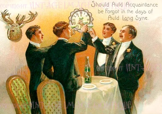 Antique Edwardian New Year's Card Auld Lang Syne Christmas Season Winter Solstice Holiday 5x7 Greeting
