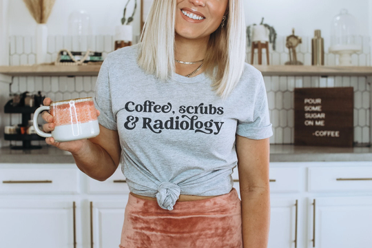 Coffee Scrubs & Radiology Shirt T-Shirt Xray Tech Shirts, Ct Mri Nuclear Medicine Radiation Therapy Radiologist Rad Week Tee Gift