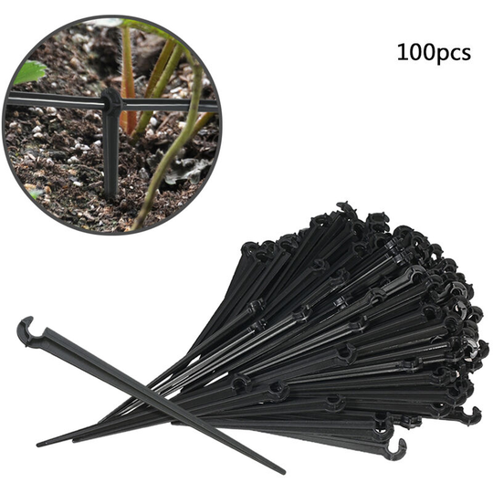 100pcs Support Stakes Fixed Stem Drip Irrigation Support Stakes, Support Nails for Flower Beds Herbs Garden, Black