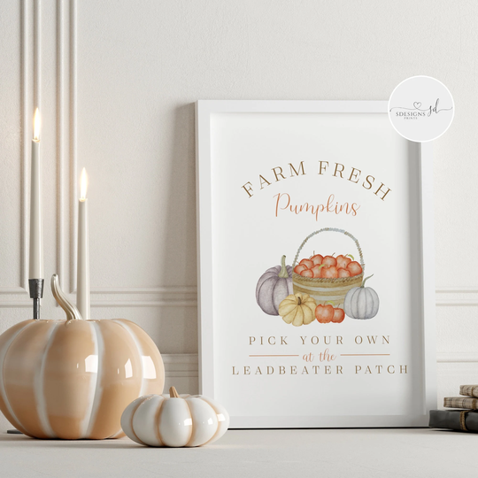 Farm Fresh Pumpkins Personalised Family Print | Autumn Wall Art Decor Seasonal Fall Pick Your Own Halloween