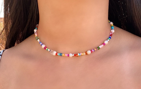 Pearl & Bead Seed Necklace Customizable With Initial