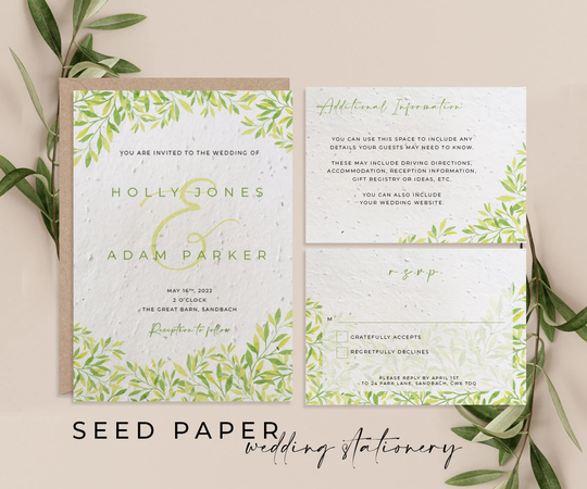 Plantable Seed Paper Eco-Friendly Sustainable Biodegradable Wedding Invitation -Lemon Tree