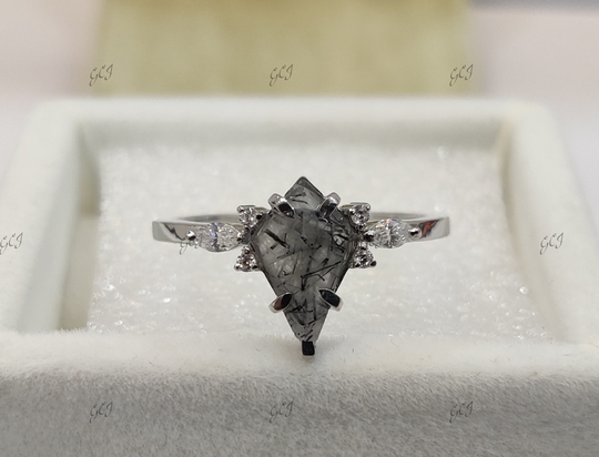 1.80 Ct Salt & Pepper Kite Cut Diamond Engagement Wedding Ring in 925 Sterling Silver, Salt Ring, Kite