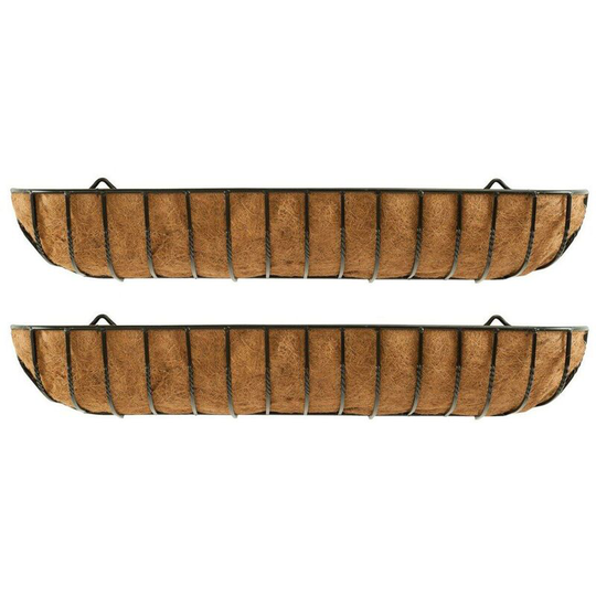 Set of 2 Manor Garden Black Metal Wall Basket Manger Trough Planters (120cm)